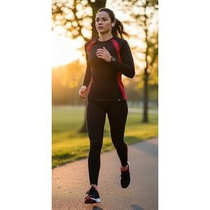 Sugoi Women's Long Sleeve Athletic Top Size M Black Red Running Activewear Gym